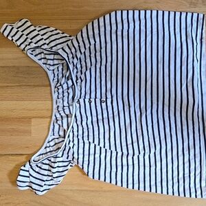 Old Navy Black and White Striped Blouse with Ruffle Sleeves